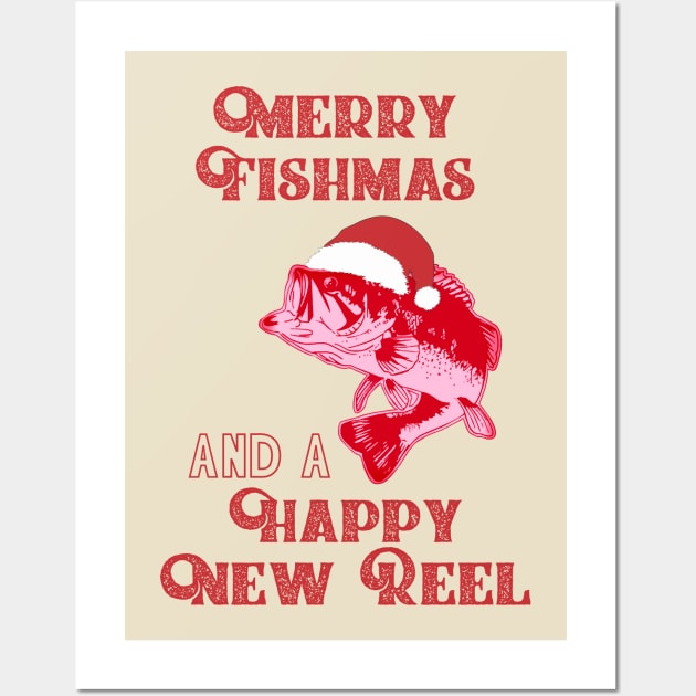 Funny Christmas Bass Fishing Shirt Merry Fishmas Wall Art by Outdoor Strong 